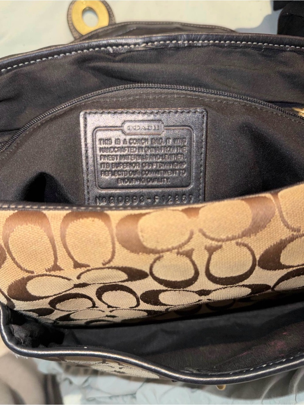 Coach Brown Signature Jacquard Hobo with Black Trim - Picture 4 of 5
